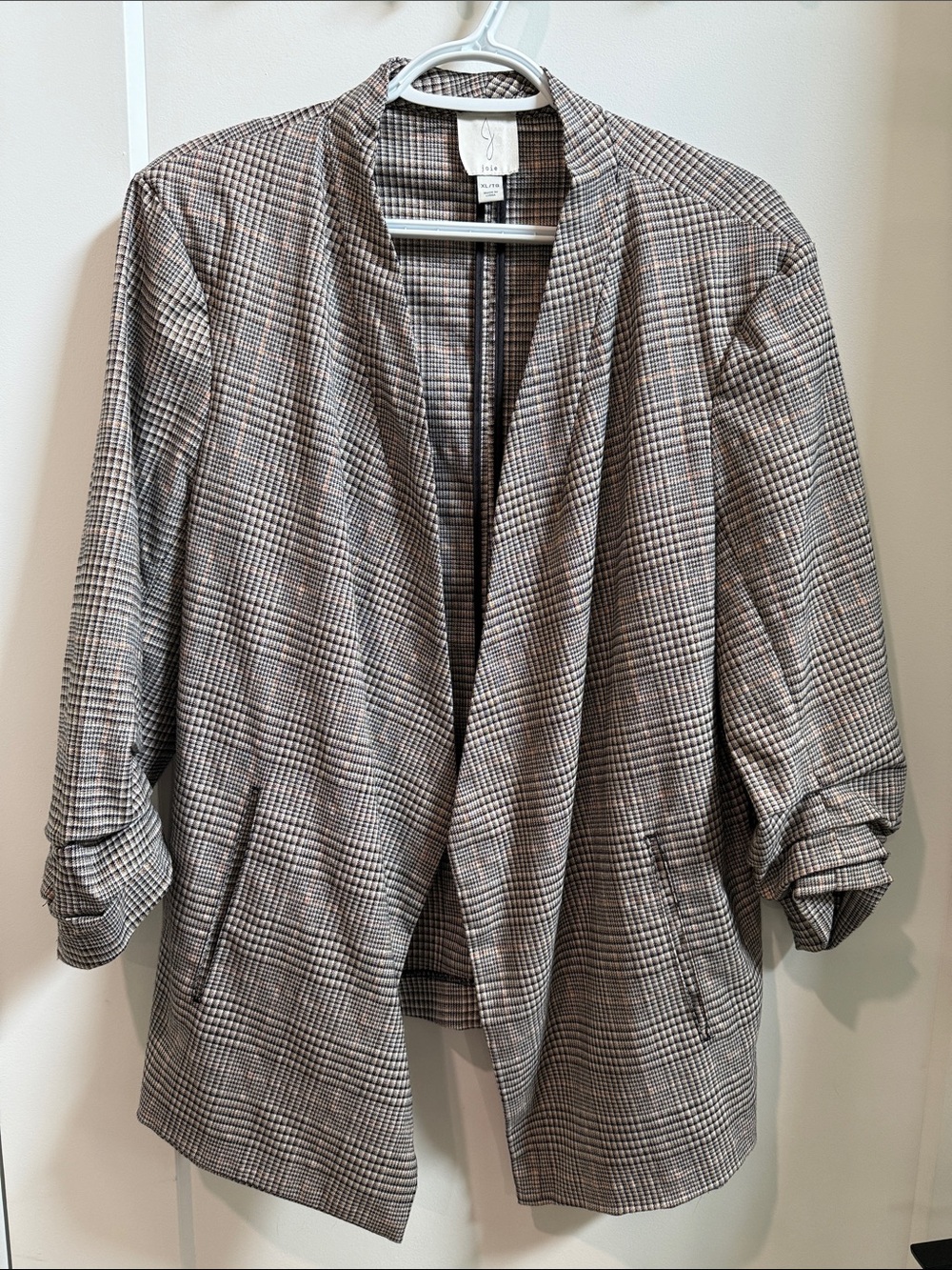Joie Grey Plaid Open-Front Blazer Jacket